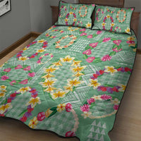 Hawaiian Leis Quilt Bed Set Kakau Tattoos and Palaka Pastel Green Color LT03 - Polynesian Pride
