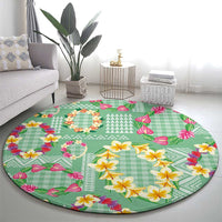 Hawaiian Leis Round Carpet Kakau Tattoos and Palaka Pastel Green Color LT03 - Polynesian Pride