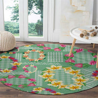 Hawaiian Leis Round Carpet Kakau Tattoos and Palaka Pastel Green Color LT03 - Polynesian Pride