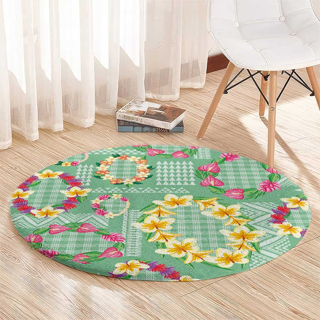 Hawaiian Leis Round Carpet Kakau Tattoos and Palaka Pastel Green Color LT03 - Polynesian Pride