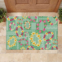Hawaiian Leis Rubber Doormat Kakau Tattoos and Palaka Pastel Green Color LT03 Green - Polynesian Pride
