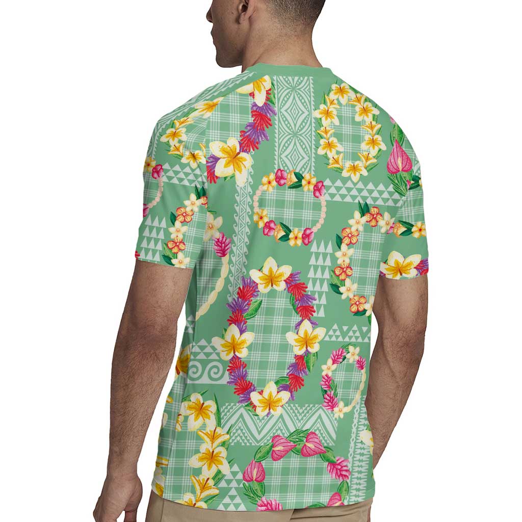 Hawaiian Leis Rugby Jersey Kakau Tattoos and Palaka Pastel Green Color LT03 - Polynesian Pride