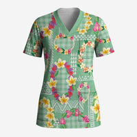 Hawaiian Leis Scrub Top Kakau Tattoos and Palaka Pastel Green Color LT03 Adult Green - Polynesian Pride