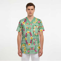 Hawaiian Leis Scrub Top Kakau Tattoos and Palaka Pastel Green Color LT03 - Polynesian Pride