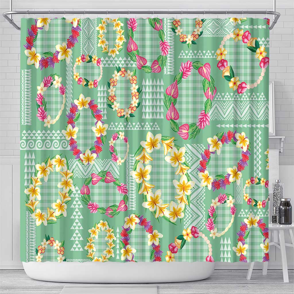 Hawaiian Leis Shower Curtain Kakau Tattoos and Palaka Pastel Green Color LT03 - Polynesian Pride