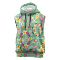 Hawaiian Leis Sleeveless Hoodie Kakau Tattoos and Palaka Pastel Green Color LT03 Green - Polynesian Pride