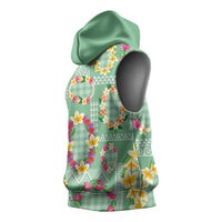 Hawaiian Leis Sleeveless Hoodie Kakau Tattoos and Palaka Pastel Green Color LT03 - Polynesian Pride