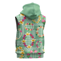 Hawaiian Leis Sleeveless Zip Hoodie Kakau Tattoos and Palaka Pastel Green Color LT03 - Polynesian Pride
