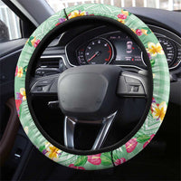 Hawaiian Leis Steering Wheel Cover Kakau Tattoos and Palaka Pastel Green Color LT03 - Polynesian Pride