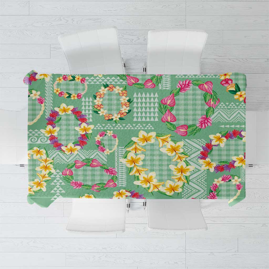 Hawaiian Leis Tablecloth Kakau Tattoos and Palaka Pastel Green Color LT03 Green - Polynesian Pride