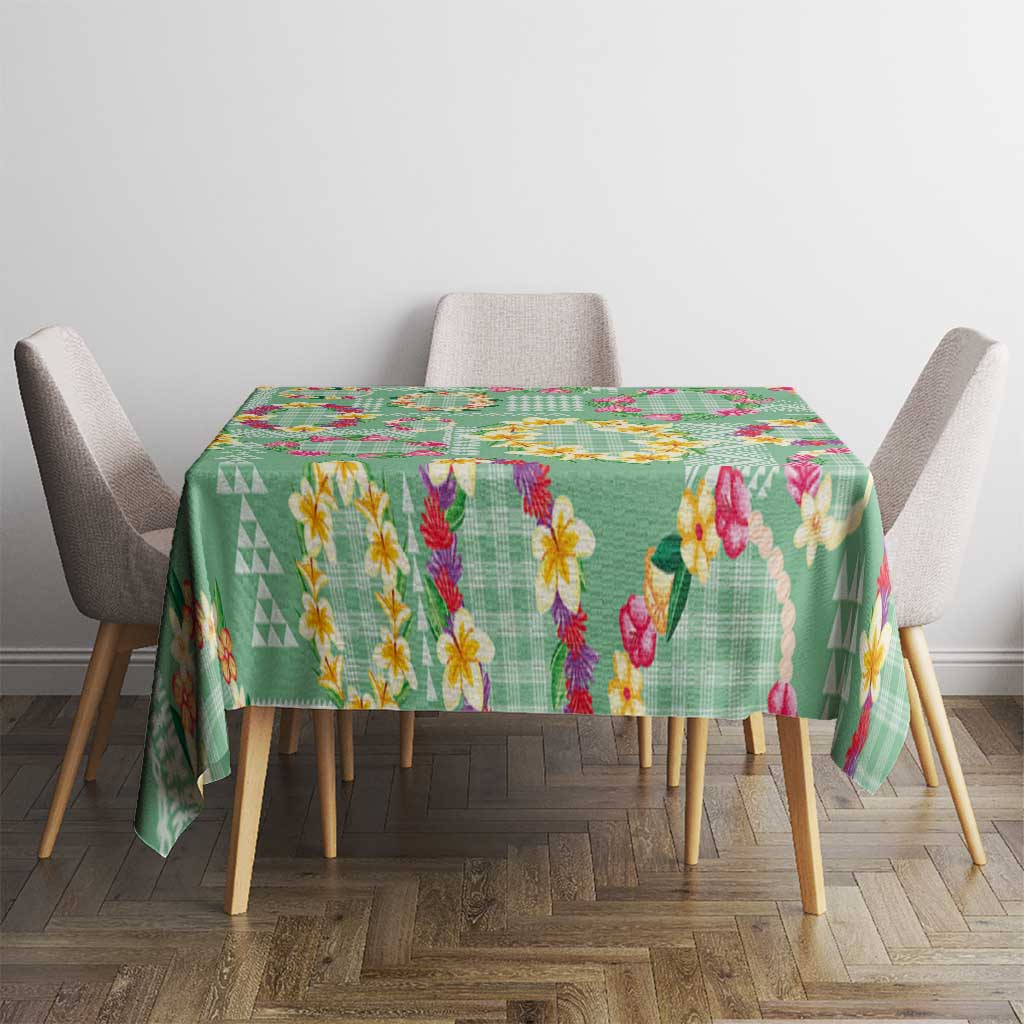 Hawaiian Leis Tablecloth Kakau Tattoos and Palaka Pastel Green Color LT03 - Polynesian Pride