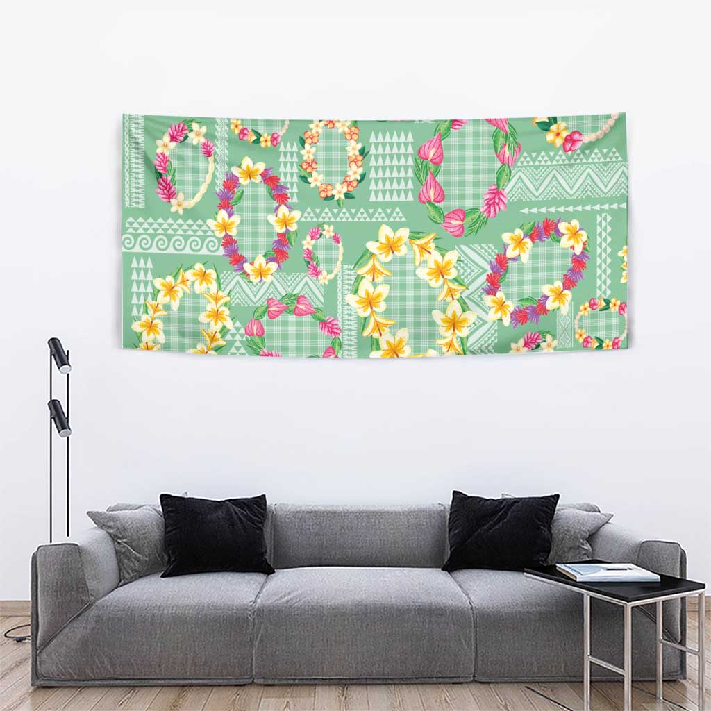 Hawaiian Leis Tapestry Kakau Tattoos and Palaka Pastel Green Color LT03 - Polynesian Pride