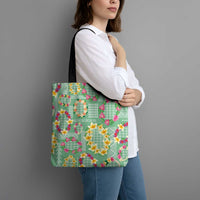 Hawaiian Leis Tote Bag Kakau Tattoos and Palaka Pastel Green Color LT03 - Polynesian Pride