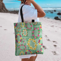 Hawaiian Leis Tote Bag Kakau Tattoos and Palaka Pastel Green Color LT03 - Polynesian Pride