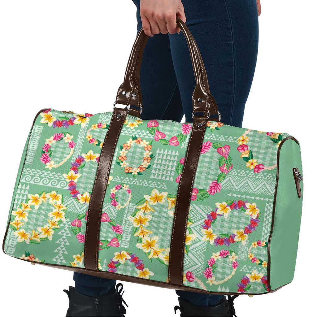 Hawaiian Leis Travel Bag Kakau Tattoos and Palaka Pastel Green Color LT03 - Polynesian Pride