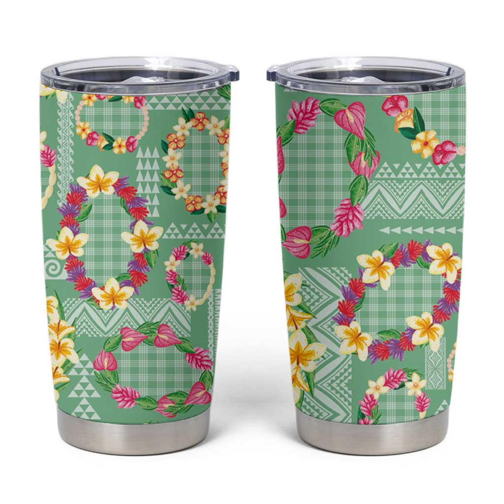 Hawaiian Leis Tumbler Cup Kakau Tattoos and Palaka Pastel Green Color LT03 Green - Polynesian Pride