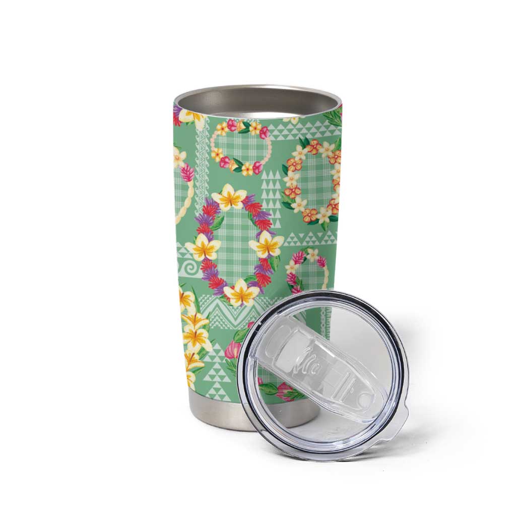 Hawaiian Leis Tumbler Cup Kakau Tattoos and Palaka Pastel Green Color LT03 - Polynesian Pride
