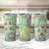 Hawaiian Leis Tumbler Cup Kakau Tattoos and Palaka Pastel Green Color LT03 - Polynesian Pride