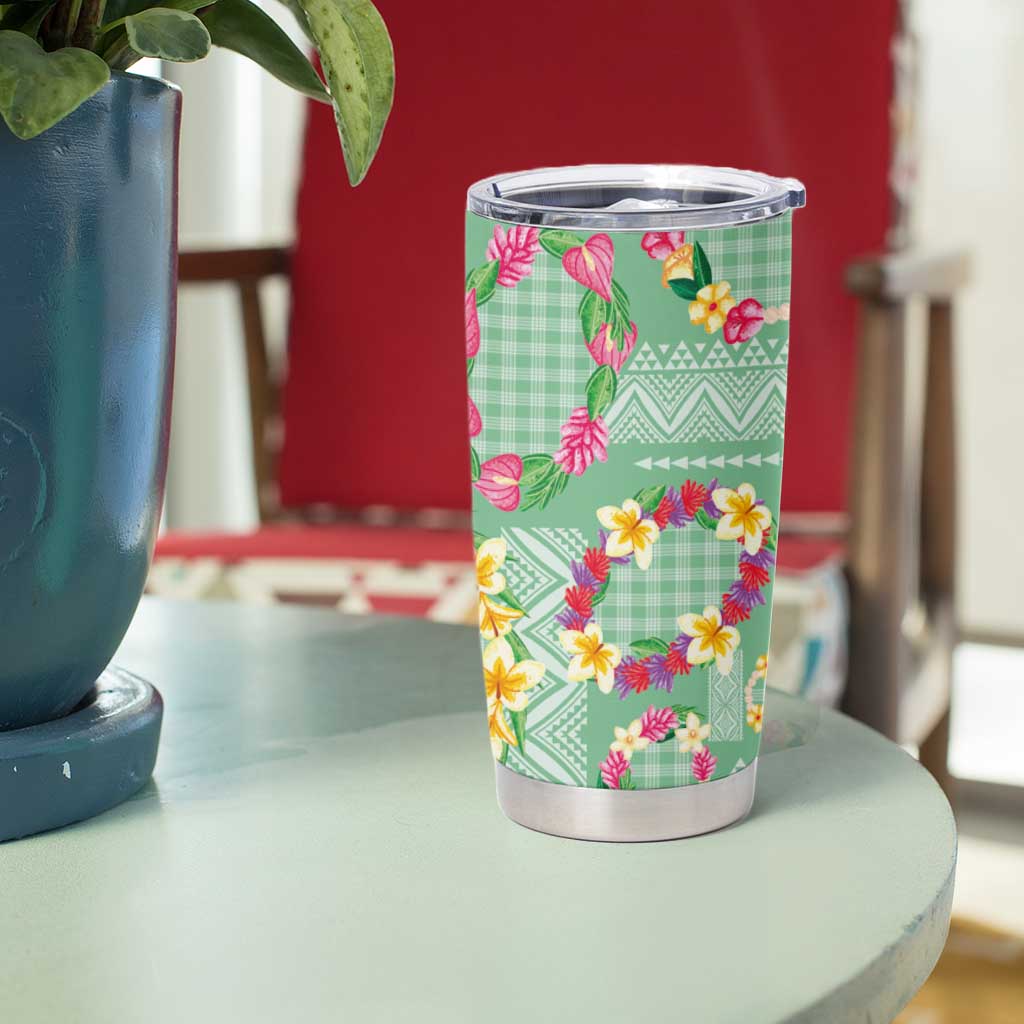 Hawaiian Leis Tumbler Cup Kakau Tattoos and Palaka Pastel Green Color LT03 - Polynesian Pride