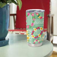Hawaiian Leis Tumbler Cup Kakau Tattoos and Palaka Pastel Green Color LT03 - Polynesian Pride
