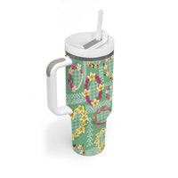 Hawaiian Leis Tumbler With Handle Kakau Tattoos and Palaka Pastel Green Color LT03 - Polynesian Pride
