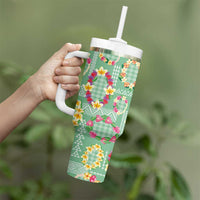Hawaiian Leis Tumbler With Handle Kakau Tattoos and Palaka Pastel Green Color LT03 - Polynesian Pride