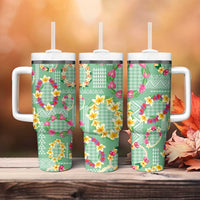 Hawaiian Leis Tumbler With Handle Kakau Tattoos and Palaka Pastel Green Color LT03 - Polynesian Pride