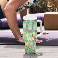 Hawaiian Leis Tumbler With Handle Kakau Tattoos and Palaka Pastel Green Color LT03 - Polynesian Pride