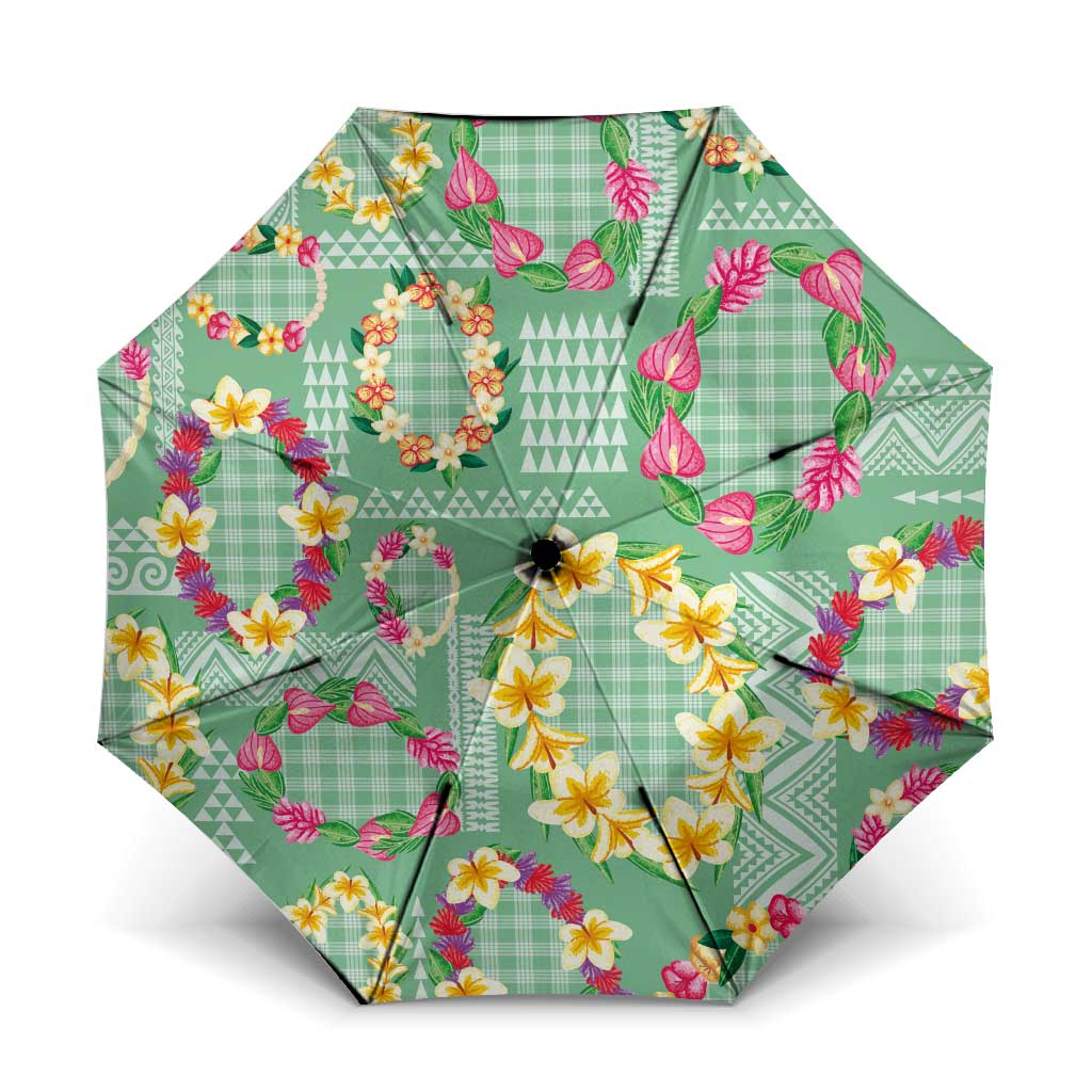 Hawaiian Leis Umbrella Kakau Tattoos and Palaka Pastel Green Color LT03 One Size Folded 11.42 inch Opened Diameter 37.4 inch Green - Polynesian Pride