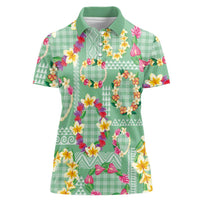 Hawaiian Leis Women Polo Shirt Kakau Tattoos and Palaka Pastel Green Color LT03 Female Green - Polynesian Pride