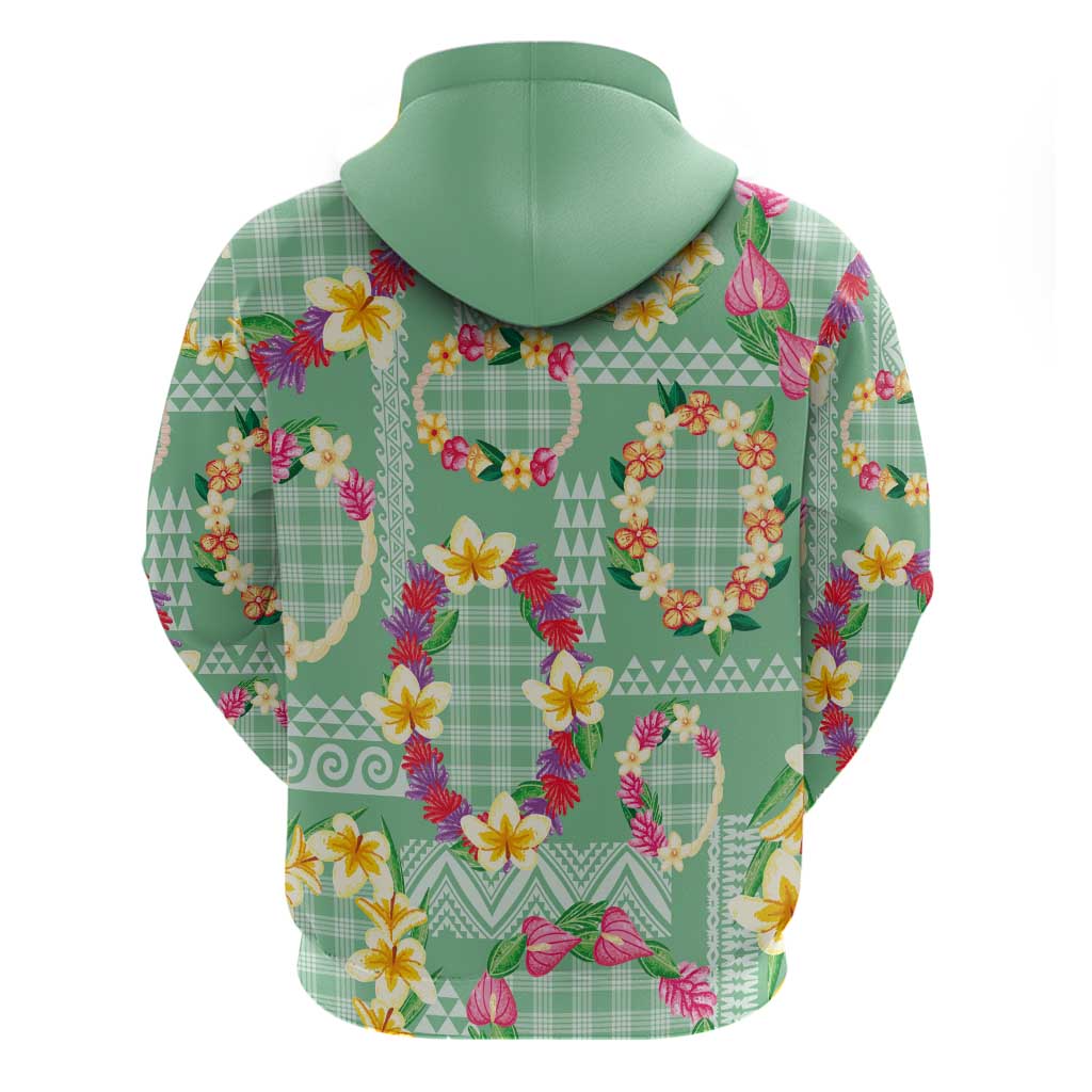 Hawaiian Leis Zip Hoodie Kakau Tattoos and Palaka Pastel Green Color LT03 - Polynesian Pride