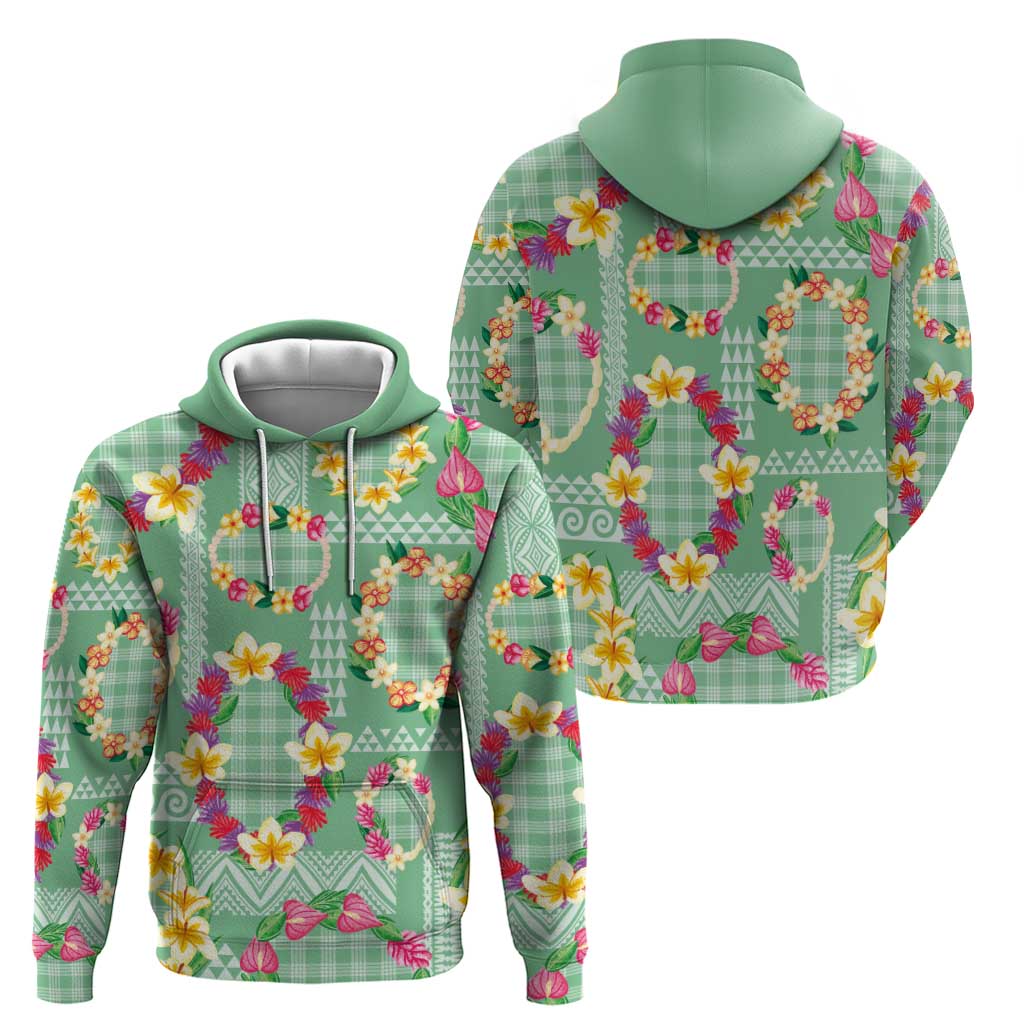 Hawaiian Leis Zip Hoodie Kakau Tattoos and Palaka Pastel Green Color LT03 - Polynesian Pride