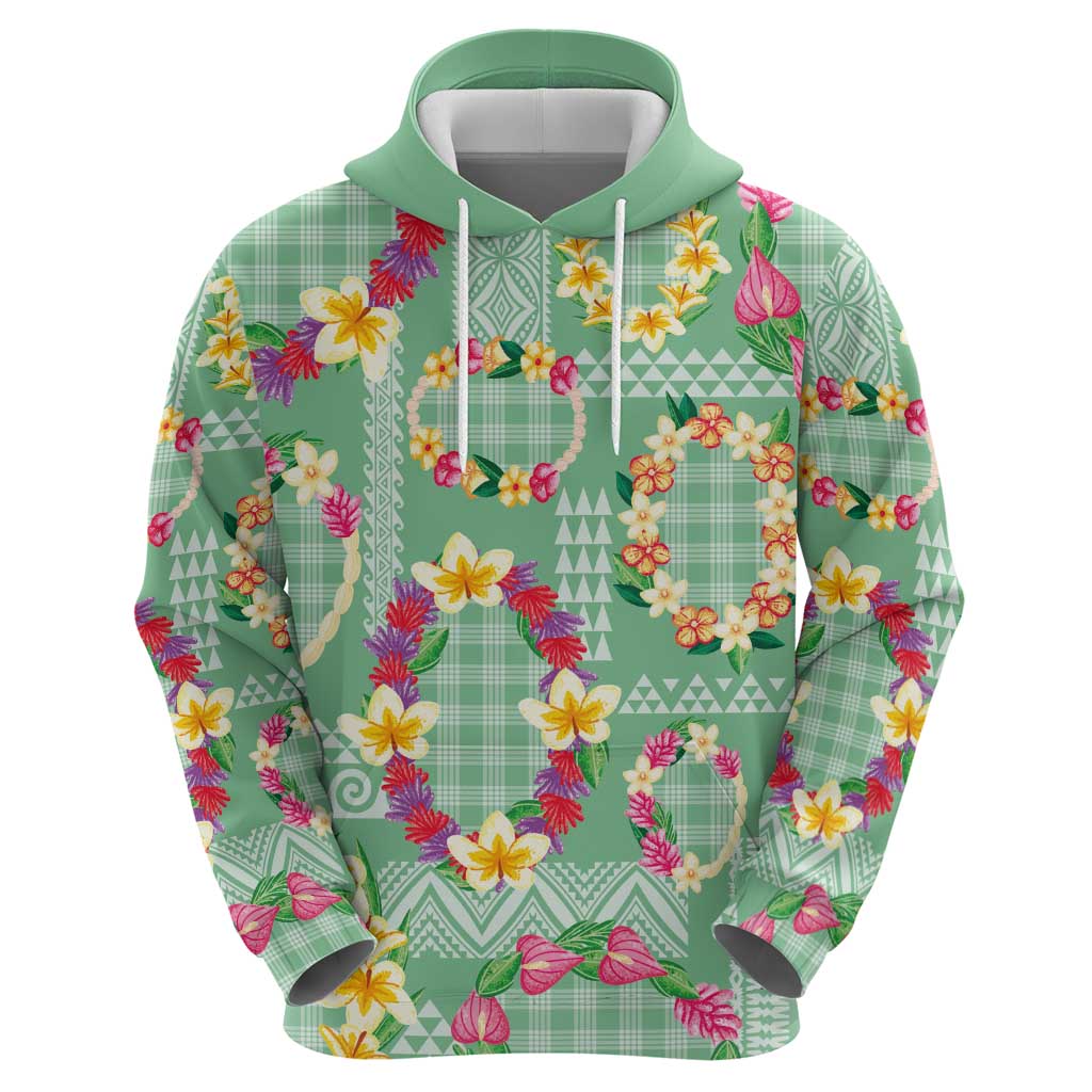 Hawaiian Leis Zip Hoodie Kakau Tattoos and Palaka Pastel Green Color LT03 - Polynesian Pride