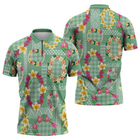 Hawaiian Leis Zipper Polo Shirt Kakau Tattoos and Palaka Pastel Green Color LT03 - Polynesian Pride
