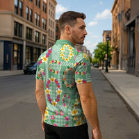 Hawaiian Leis Zipper Polo Shirt Kakau Tattoos and Palaka Pastel Green Color LT03 - Polynesian Pride