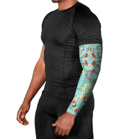 Hawaiian Leis Arm Sleeves Kakau Tattoos and Palaka Pastel Teal Color