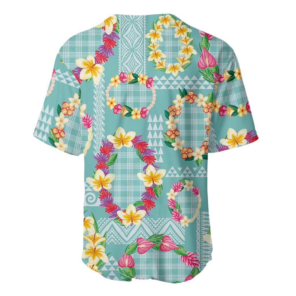 Hawaiian Leis Baseball Jersey Kakau Tattoos and Palaka Pastel Teal Color LT03 - Polynesian Pride