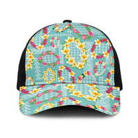 Hawaiian Leis Baseball Net Cap Kakau Tattoos and Palaka Pastel Teal Color LT03 One Size Black Teal - Polynesian Pride