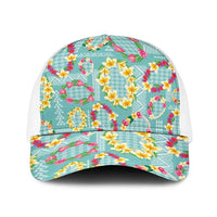 Hawaiian Leis Baseball Net Cap Kakau Tattoos and Palaka Pastel Teal Color LT03 One Size White Teal - Polynesian Pride