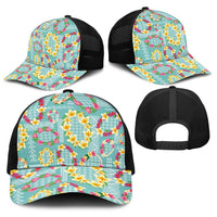 Hawaiian Leis Baseball Net Cap Kakau Tattoos and Palaka Pastel Teal Color LT03 - Polynesian Pride