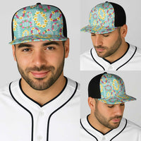 Hawaiian Leis Baseball Net Cap Kakau Tattoos and Palaka Pastel Teal Color LT03 - Polynesian Pride