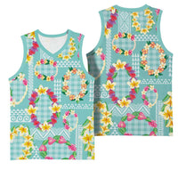 Hawaiian Leis Basketball Jersey Kakau Tattoos and Palaka Pastel Teal Color LT03 - Polynesian Pride