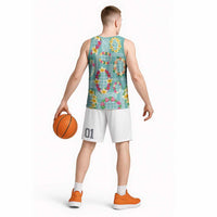 Hawaiian Leis Basketball Jersey Kakau Tattoos and Palaka Pastel Teal Color LT03 - Polynesian Pride