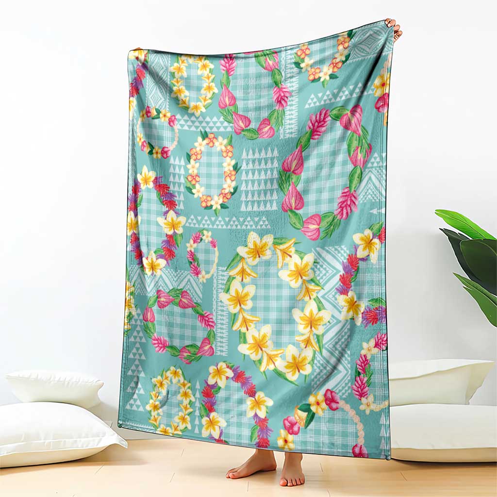 Hawaiian Leis Blanket Kakau Tattoos and Palaka Pastel Teal Color