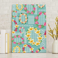 Hawaiian Leis Canvas Wall Art Kakau Tattoos and Palaka Pastel Teal Color