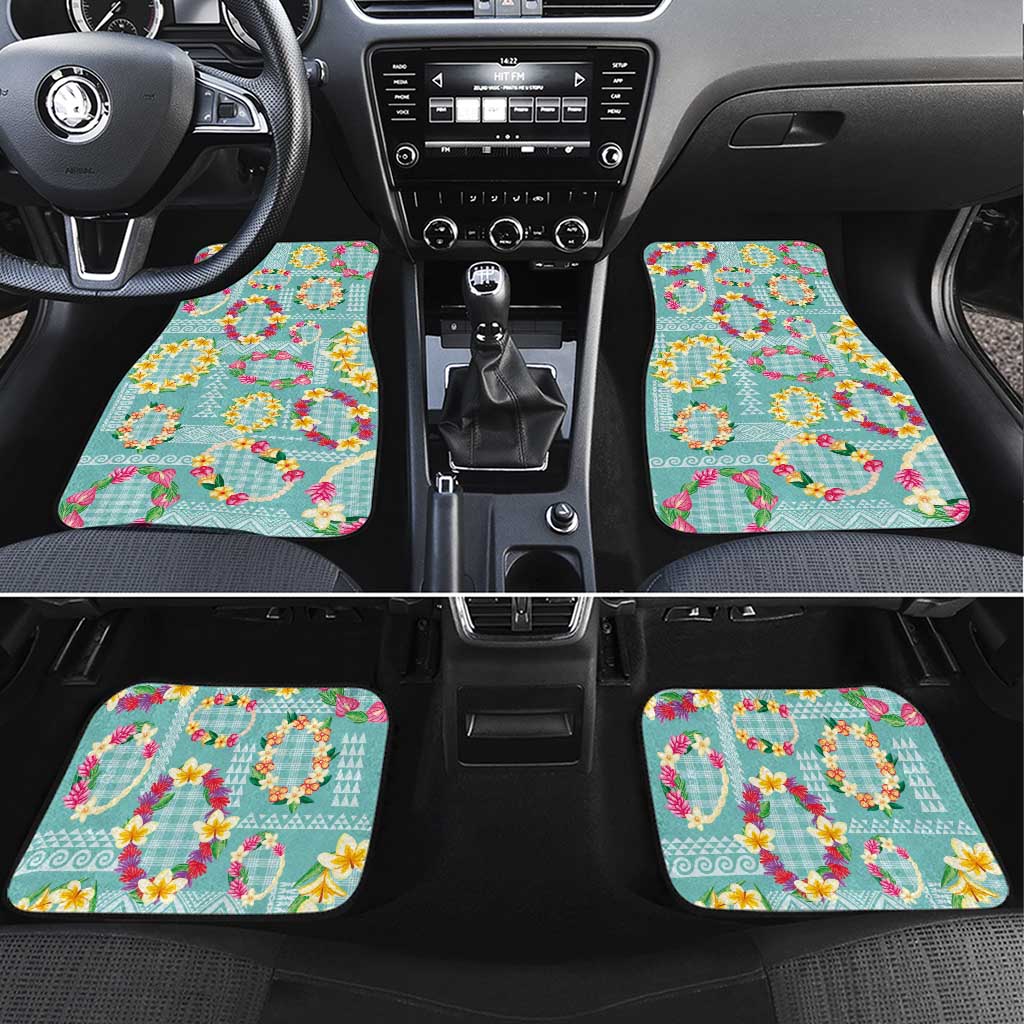 Hawaiian Leis Car Mats Kakau Tattoos and Palaka Pastel Teal Color LT03 Set 4pcs Teal - Polynesian Pride
