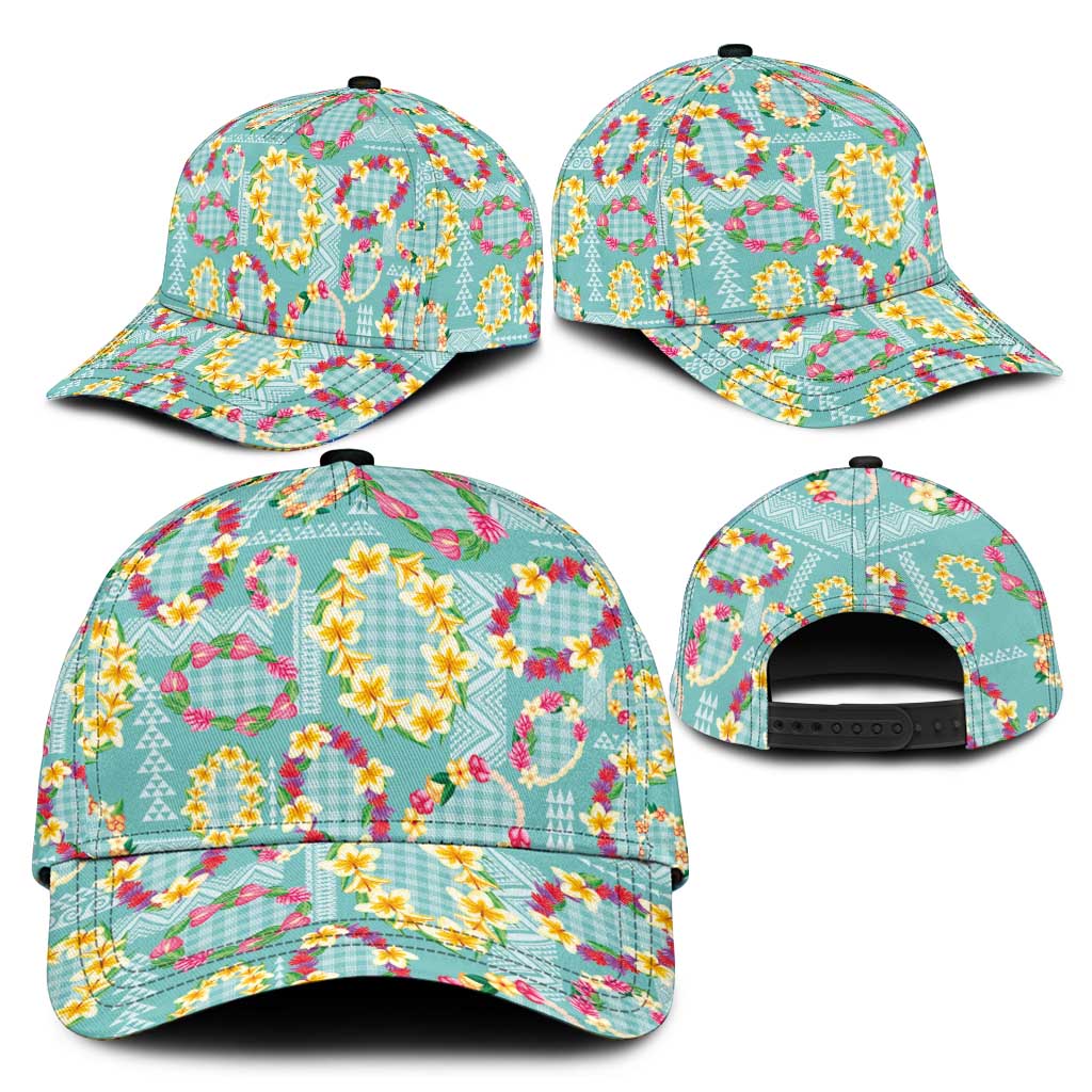 Hawaiian Leis Classic Cap Kakau Tattoos and Palaka Pastel Teal Color LT03 - Polynesian Pride