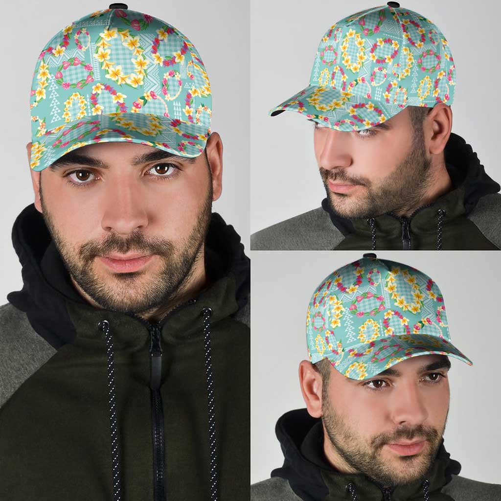 Hawaiian Leis Classic Cap Kakau Tattoos and Palaka Pastel Teal Color LT03 - Polynesian Pride