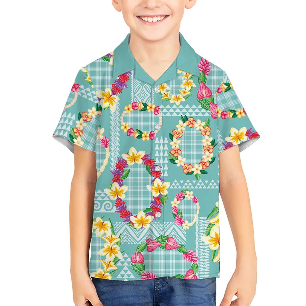 Hawaiian Leis Family Matching Mermaid Dress and Hawaiian Shirt Kakau Tattoos and Palaka Pastel Teal Color LT03 Son's Shirt Teal - Polynesian Pride