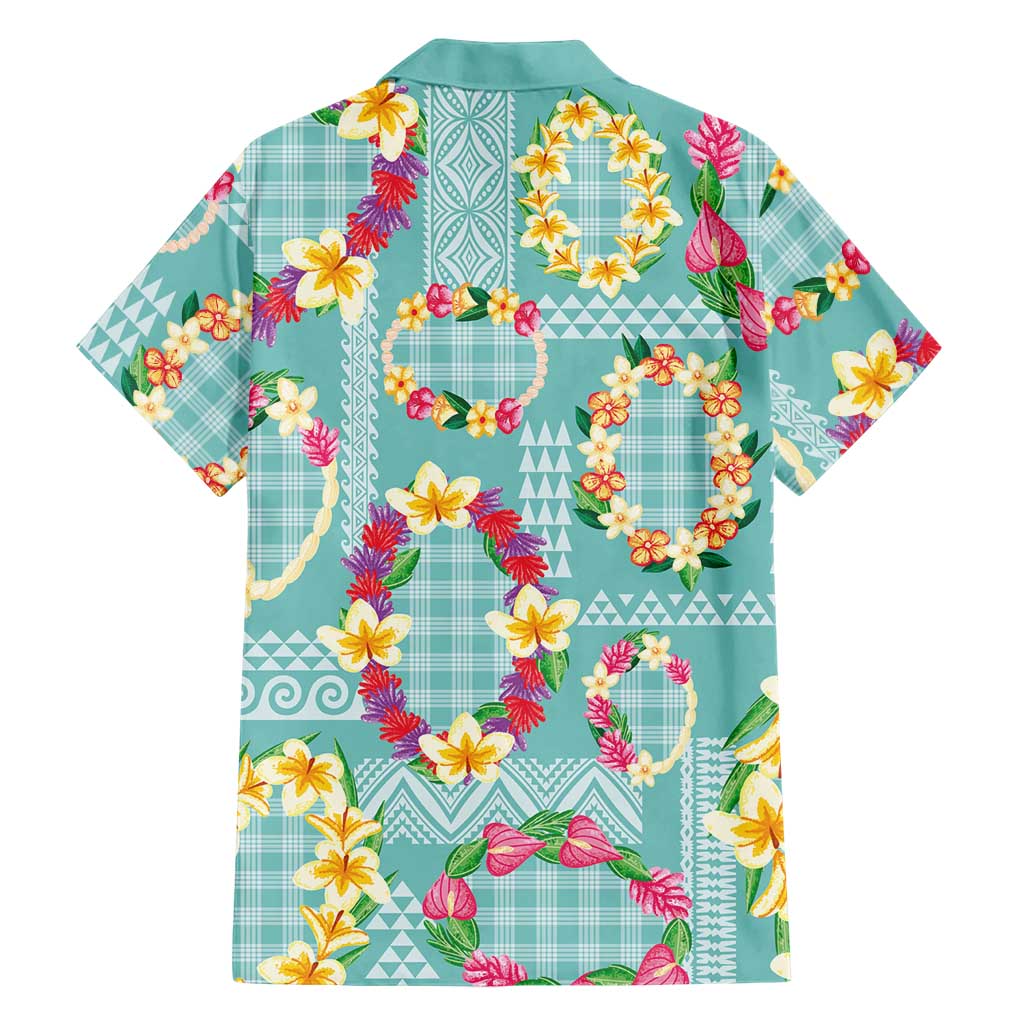 Hawaiian Leis Family Matching Tank Maxi Dress and Hawaiian Shirt Kakau Tattoos and Palaka Pastel Teal Color LT03 - Polynesian Pride